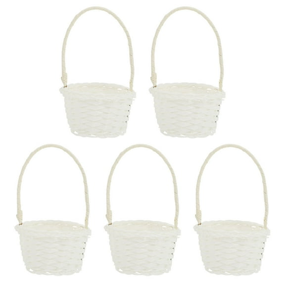 Woven Mini Basket with Plastic Handle, Rattan Flower Picnic Storage, Wicker Basket for Wedding, Candy, Girls