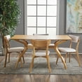 thumbnail image 3 of GDF Studio Megann Mid Century Modern Wood Fabric Upholstered 5 Piece Dining Set, Light Beige and Natural Oak, 3 of 13