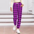 thumbnail image 6 of Lounge Pants for Women with Pockets Drawstring Elastic Waist Casual Cotton Jogger Sweatpants Soft Pajama Bottoms (XL, Purple|Plaid), 6 of 7