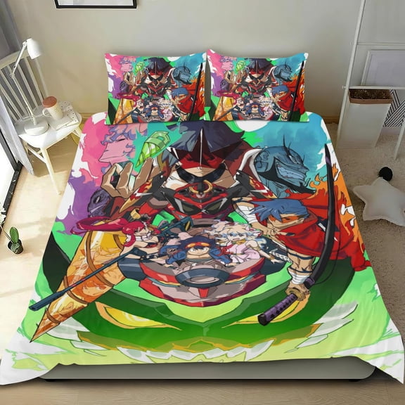 Gurren Lagann Themed Bed Sheet Set Three Piece Set 53x79 Inches Comfortable And Skin Friendly Unique Design Creating A Star Studded Night Home Decor Gifts For Family Friends fans