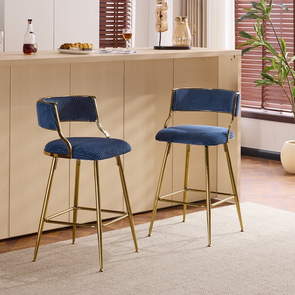 Ktaxon 26" Counter Height Bar Stools Set of 2, Modern Barstools with Metal Legs and Padded Cushion, Side Chairs for Living Room Bedroom Outdoor Lounge, Blue