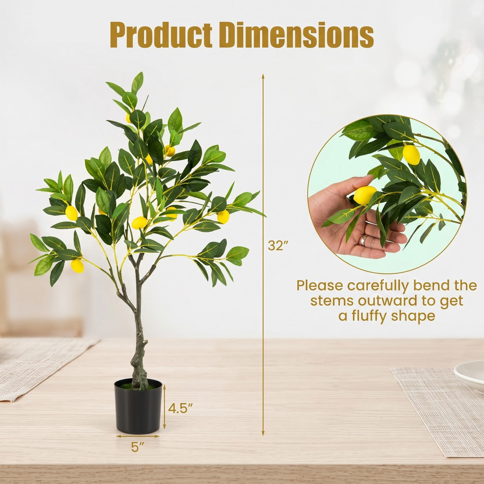 ALPULON 2.6 FT Artificial Lemon Tree, Fake Lemon Plant with Realistic Fruits and Green Leaves, Faux Potted Tree for Home Office Living Room Indoor Decor, Green