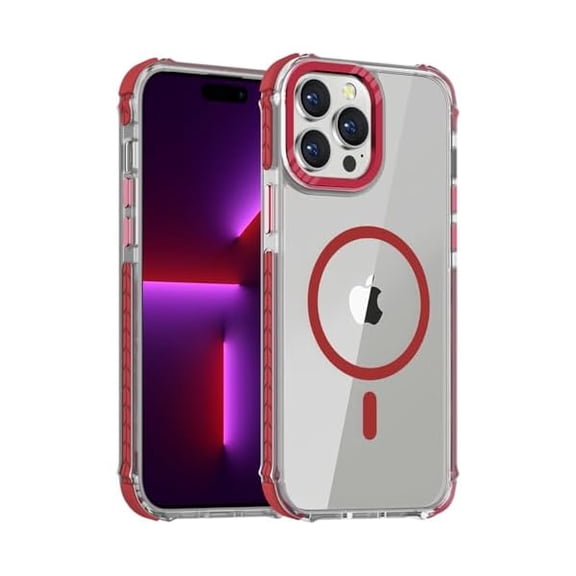 Eryueer Strong Magnetic Case for iPhone 15 Pro 6.1-Inch,[Compatible with Magsafe] Clear Slim Shockproof Protective Phone Cover for Women Men-Transparent Red