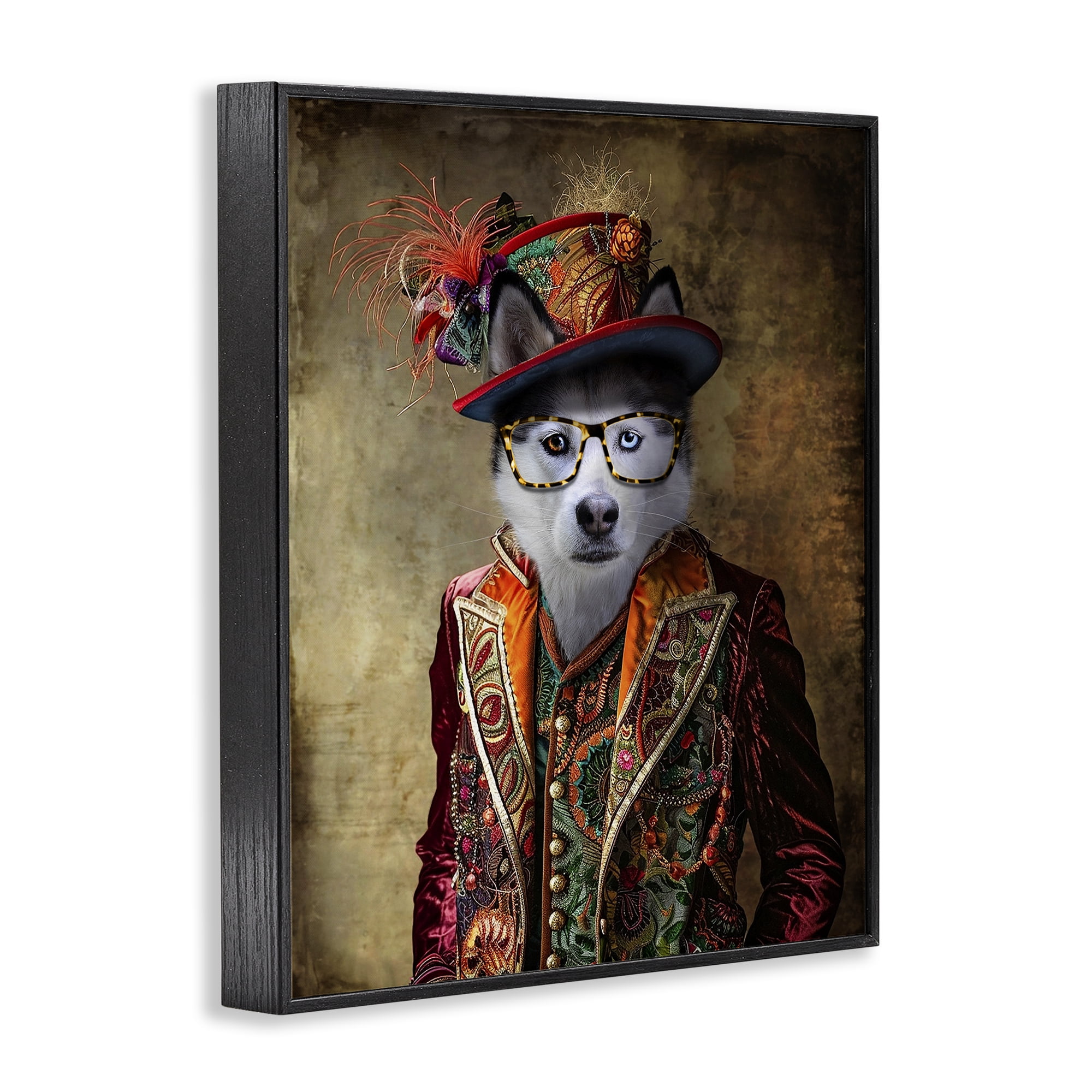 Stupell Industries Husky Dog Eclectic Suit Animals & Insects Painting Black Framed Art Print Wall Art, 24 x 30