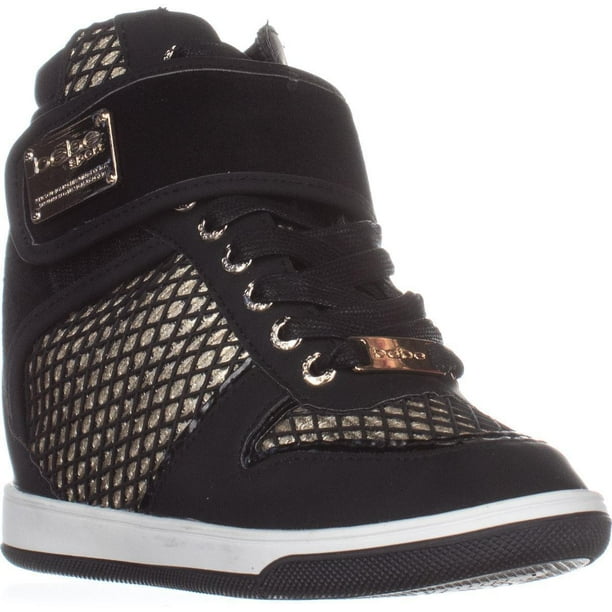 Bebe Womens Bebe Calisto Wedge Fashion Sneakers Black Gold Walmart Com Walmart Com