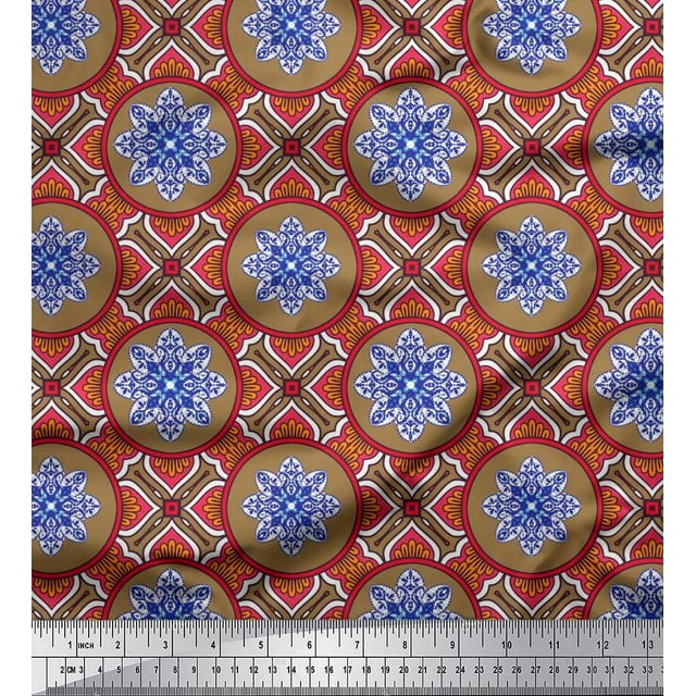 Soimoi Cotton Cambric Fabric Floral Mandala Print Fabric by Yard 56 Inch Wide