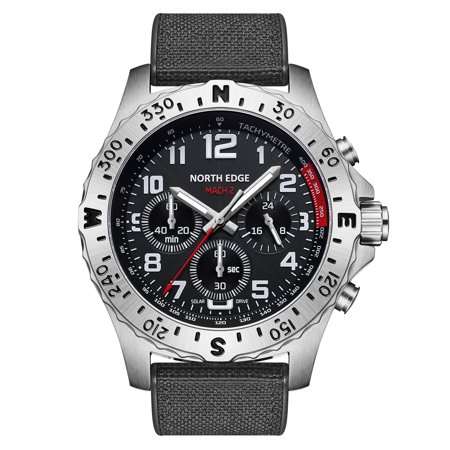 NORTH EDGE MACH 2 Men's Watches Solar Power 316 stainless steel Case Quartz Watch For Men Pilot Waterproof 50M Stopwatch