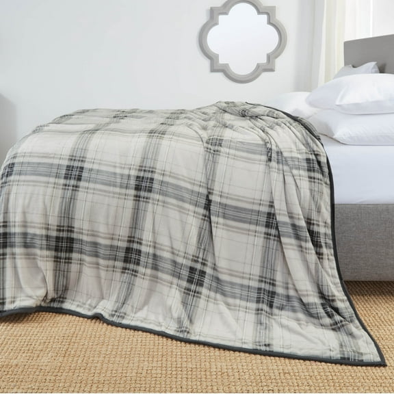 Nestl Ultra Plush Heavy Thick Raschel Imitation Mink Bed Blanket, 55 x 82, Gray Plaid
