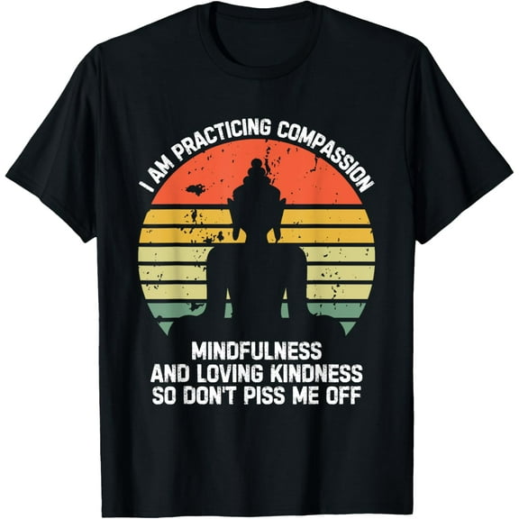 I am Practicing Mindfulness Compassion So Don't Piss Me Off T-ShirtMen's and women's gift, black and white T-shirt, size: Extra large S-4XL