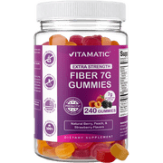Vitamatic Prebiotic Fiber Gummies for Adults, 7G Extra Strength, Zero Sugar Added, 240 Pectin Based Gummies, Digestive Health & Regularity Support