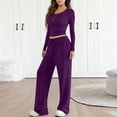 thumbnail image 2 of OIOLOYJM Two Piece Sets for Women Flowy Dressy Lounge Set Fashion Long Sleeve Cropped Tops Wide Leg Drawstring Pants Casual Outfits Spring Summer Vacation Travel Tracksuit Purple 2XL, 2 of 4