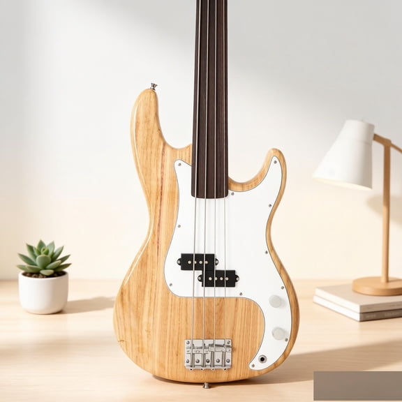 EDOEMSE Fretless Electric Bass Guitar Full Size 4-String Basswood Body Maple Neck Rosewood Fingerboard
