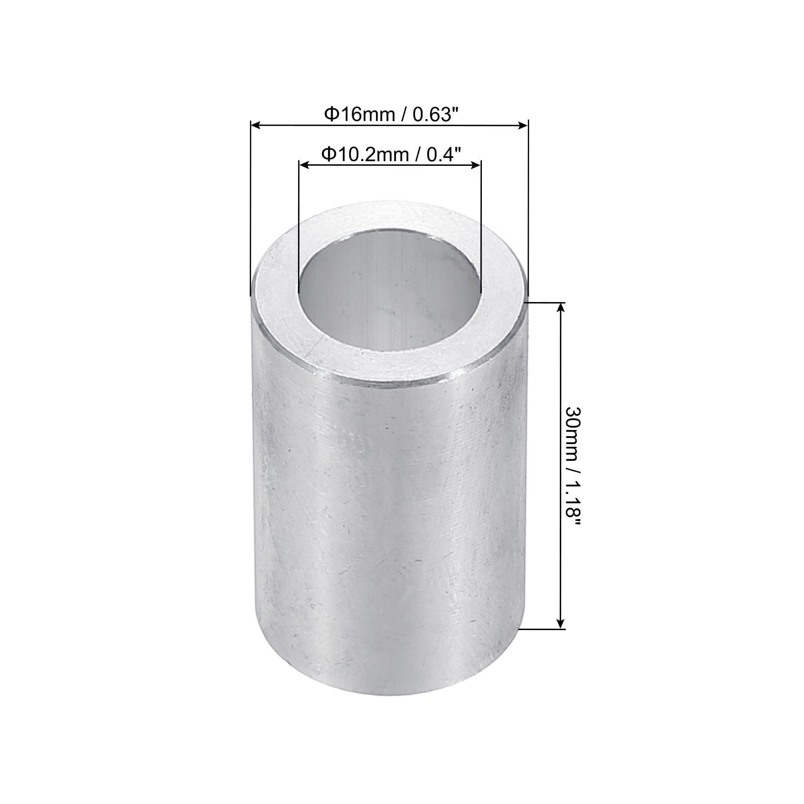 M10 Aluminum Spacers, 6 Pcs Metal Spacers Aluminum 10.2mm ID x 16mm OD x 30mm L Aluminum Spacer Screw Standoff Round for 3/8 or M10 Screw Bolts