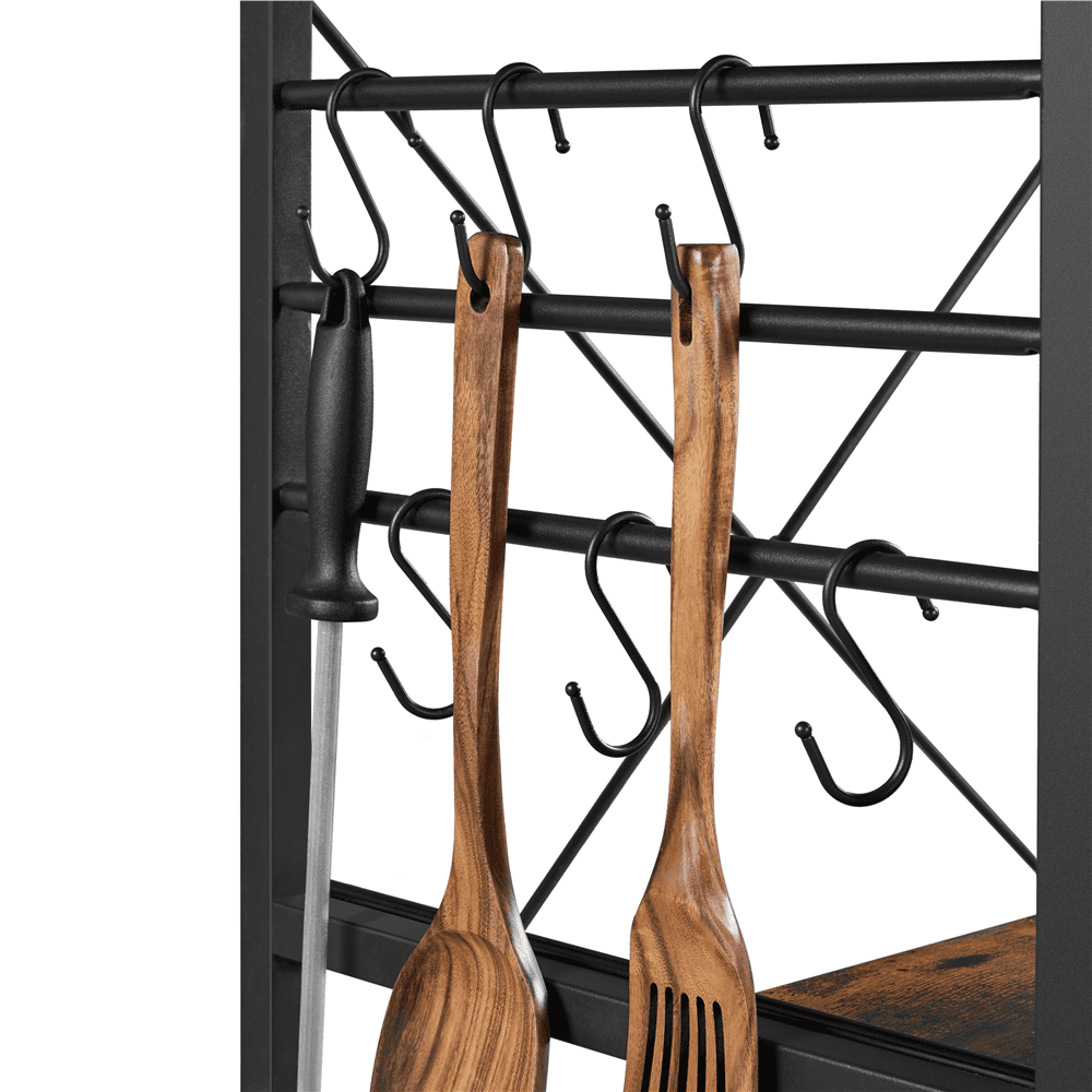Renwick 50"H Metal Kitchen Baker's Rack with Side Hooks, Rustic Brown