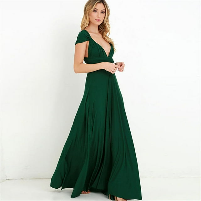 Vestido largo de noche para mujer, vestido de graduación multidireccional, convertible, largo hasta el suelo, vestido largo con escote Halter para boda, alta elasticidad, verde M Jormftte HMJM231-6