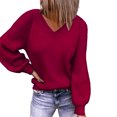 thumbnail image 1 of V cuello mujer suéter manga larga color puro moda piel agradable transpirable suéter femenino, 1 of 5