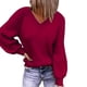 thumbnail image 1 of Jersey con cuello en V para mujer, suéter de manga larga de Color puro, suéter femenino transpirable amigable con la piel a la moda, 1 of 5