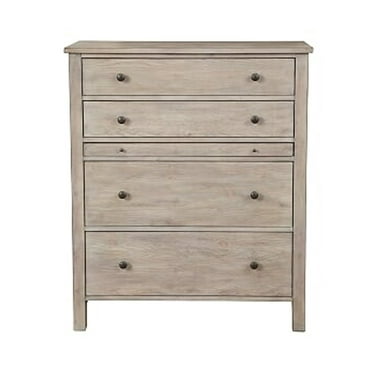 Benjara Wooden Chest with 4 Spacious Drawer and 1 Pull Out Tray, Gray