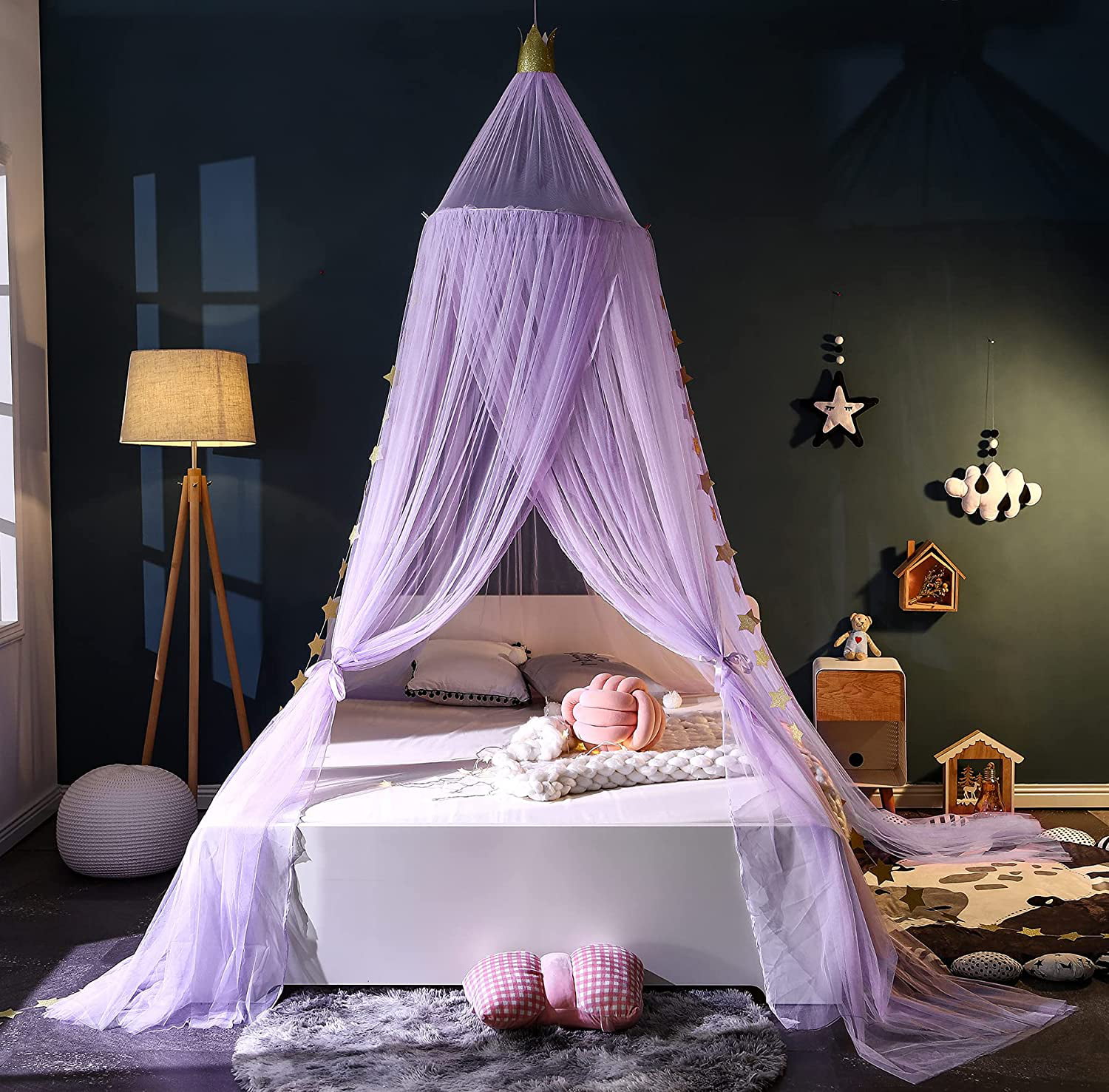 Mengersi Bed Canopy Curtains Mosquito Net Stars for Girls Boys Adults Playing Games House Bedroom Decoration Purple-Butterfly