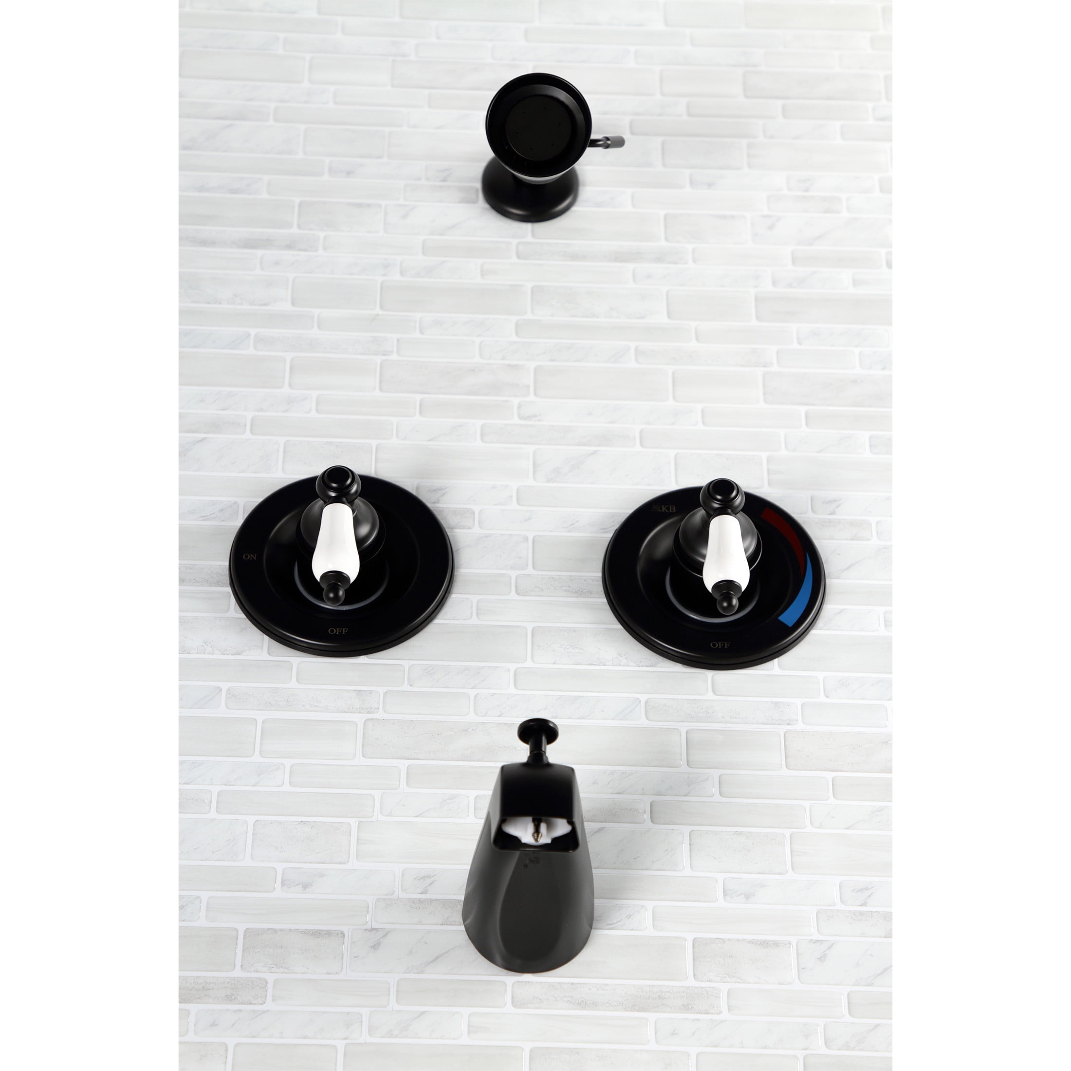 Kingston Brass KB660PL Vintage Double-Handle Pressure Balanced Tub and Shower Faucet, Matte Black