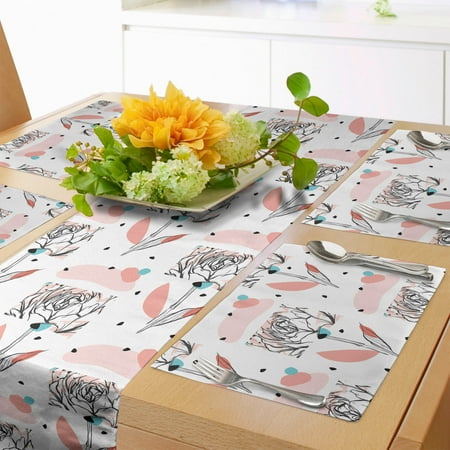 

Watercolor Flowers Table Runner & Placemats Doodle Modern Design Branches Blurry Abstract Peony Flourish Set for Dining Table Placemat 4 pcs + Runner 12 x72 Charcoal Grey Blush by Ambesonne
