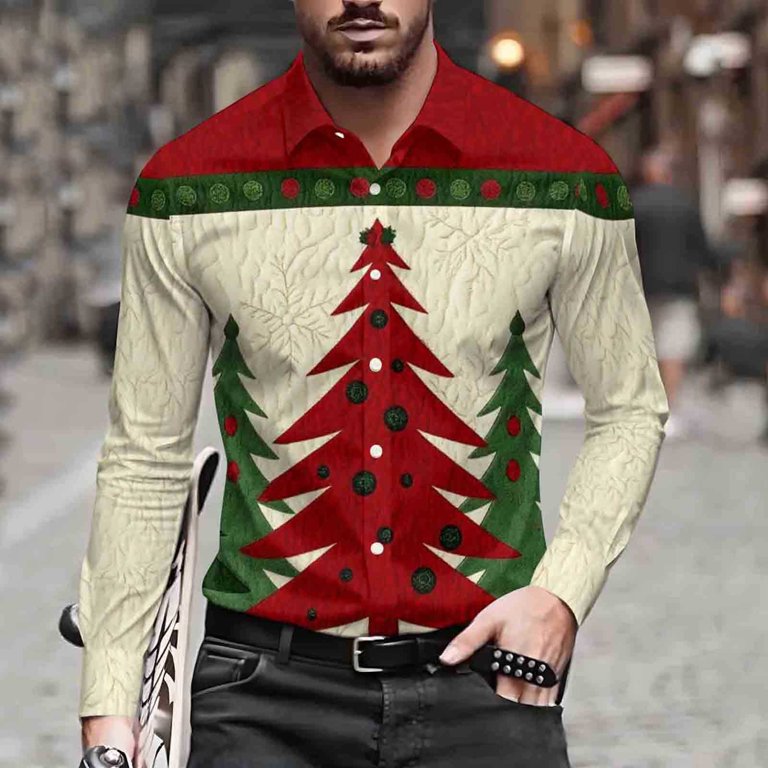 christmas party dress shirts YUHGODO Mens Xmas Dress Shirts Fun Kitten Cat Graphic Button Down Long Sleeve Shirt Ugly Christmas Party Vacation Shirt, Adult Unisex, Size: 3XL