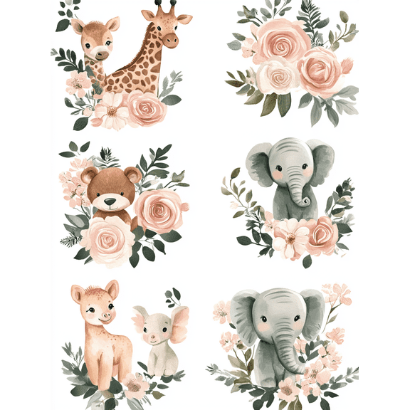 Boho Animals Floral Canvas Print/Wall Art， Suitable for Living Room， Bedroom， Nursery， Office， and Gallery Wall Decoration.