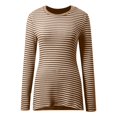 thumbnail image 4 of MHFRRA Camisa de Punto Ajustada de Manga Larga de Moda para Mujer con Aberturas Laterales y Diseño a Rayas para Una Variedad de Atuendos. Café, 4 of 4