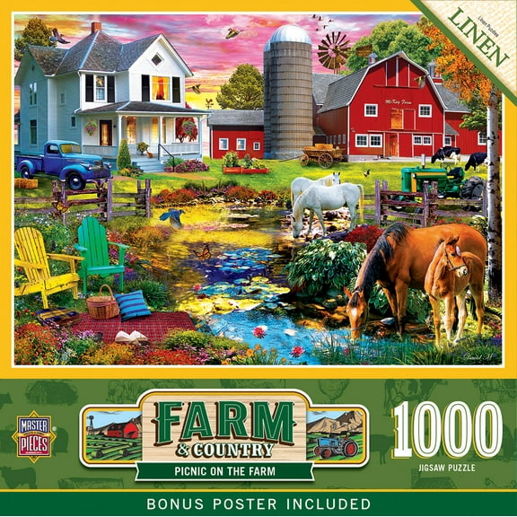 MasterPieces 1000 Piece Farm Jigsaw Puzzle - Picnic on the Farm Animals - 19.25"x26.75"