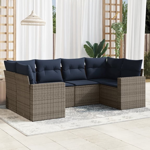 vidaXL 6 Piece Patio Sofa Set with Cushions Gray Poly Rattan