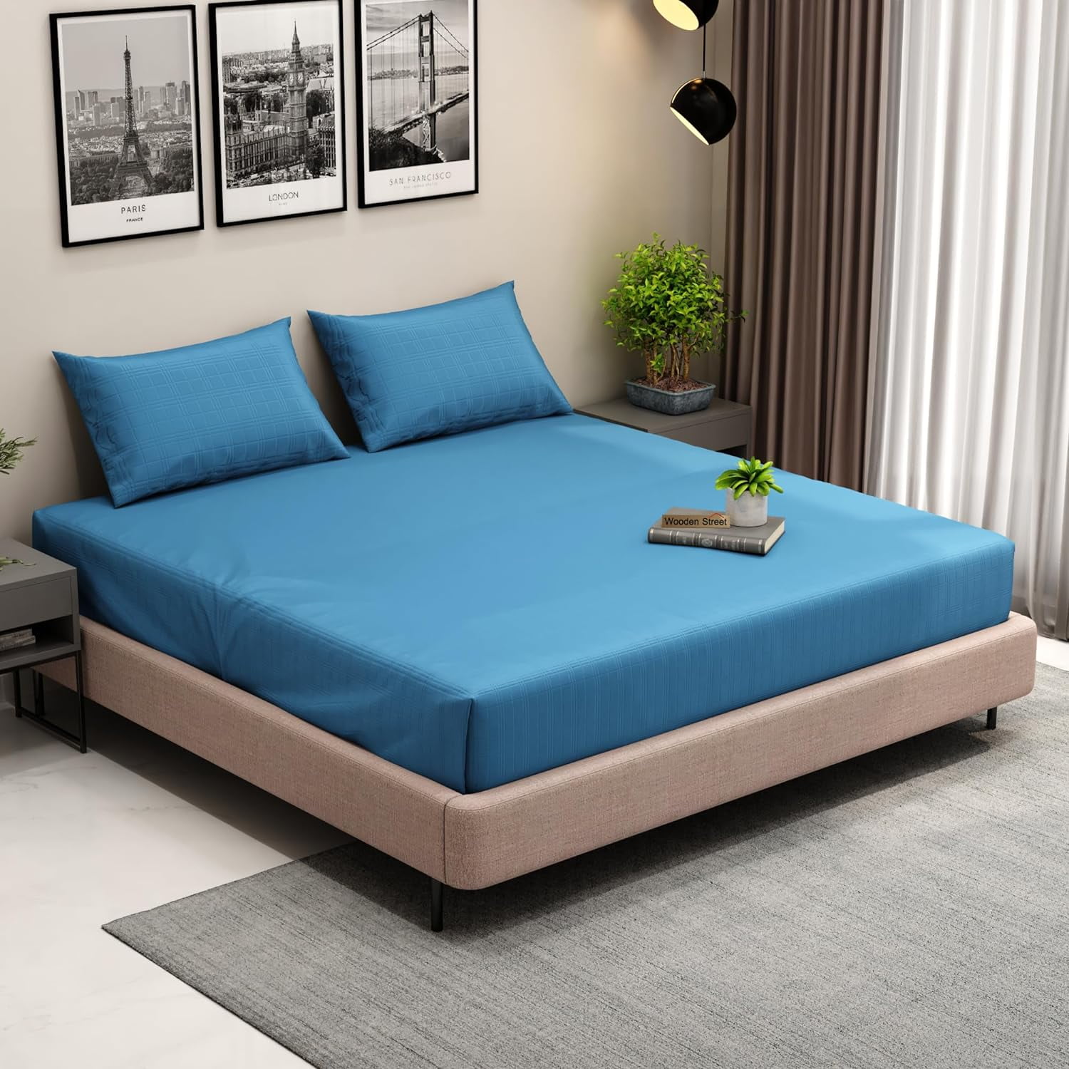 Earthy Threads Queen Sheet Set - 100% Organic Bamboo 4 Piece Set - Luxurious Silky & Soft - Cooling for Hot Sleepers - Hotel Luxury Bed Sheets - 16"inch Deep Pockets (Bahamas Blue Dobby)