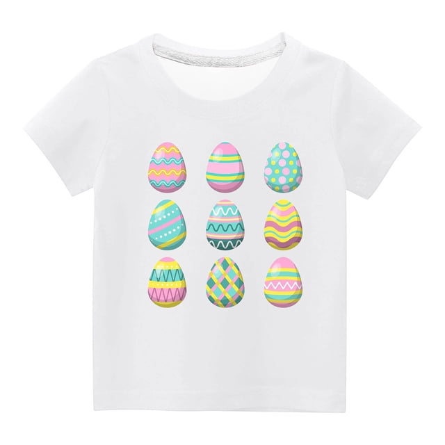 Cadeaux de Pâques pour Enfants, Enfants Garçons Filles Imprimé Ufs de Pâques Mignon Col Rond Manches Courtes