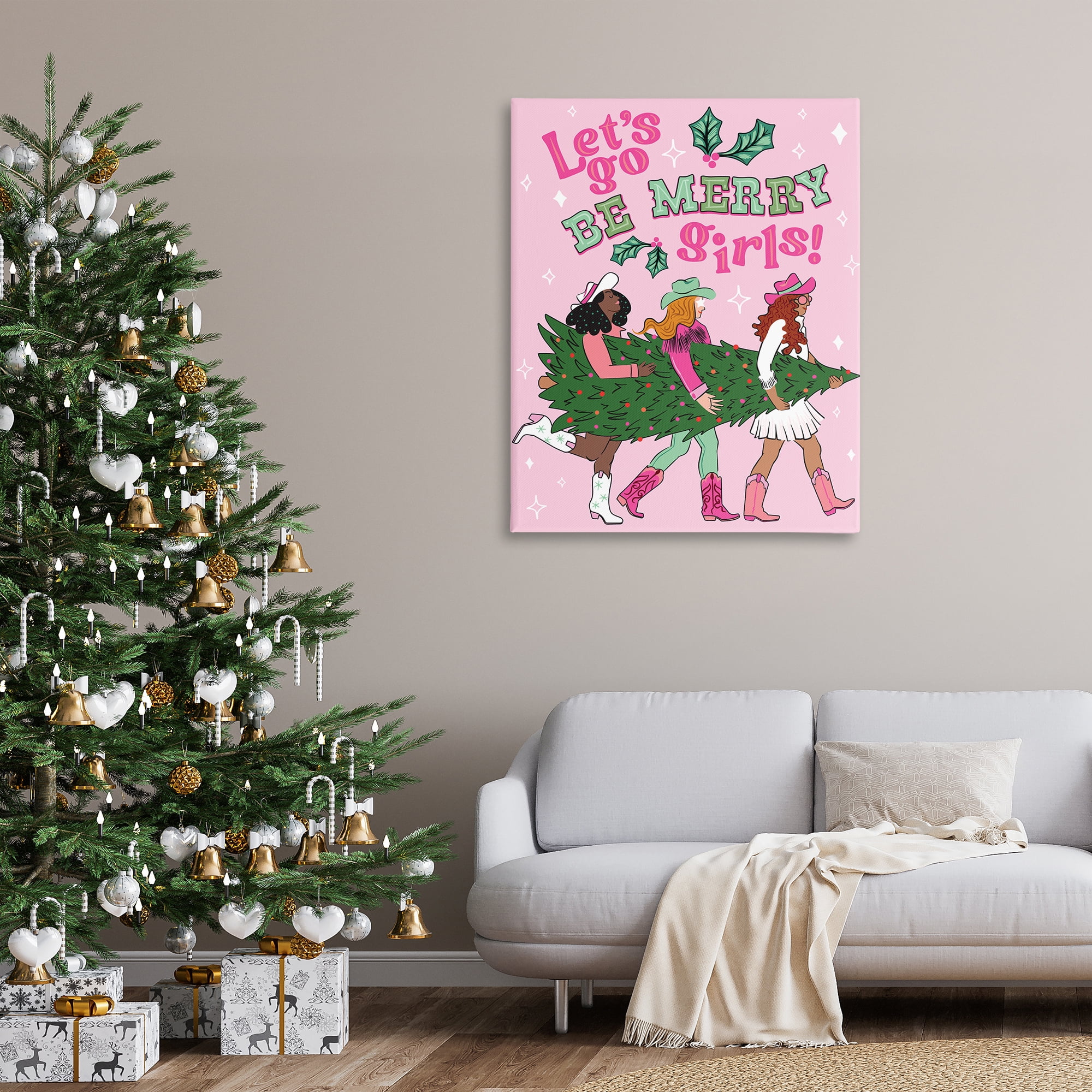 Stupell Industries Be Merry Christmas Cowgirls Holiday Painting Gallery Wrapped Canvas Art Prints Wall Art, 36 x 48