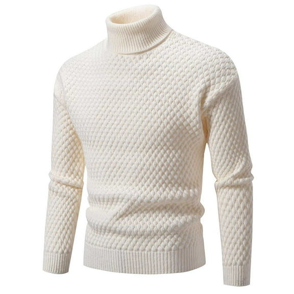 Yiliang Mens Slim Fit Turtleneck Pullover Sweaters Basic Tops Knitted Thermal Fall and Winter Long Sleeve Warm and Thermal Top Clothes ,White,L