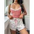thumbnail image 4 of Women‘s Contrast Color Lace Trimmed Camisole Top And Floral Print Shorts Pajama Set, 4 of 7