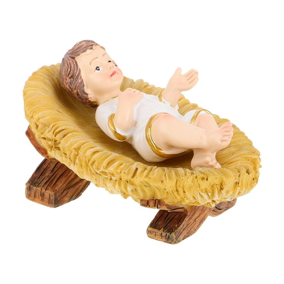 Resin Baby Jesus Figurine in Manger Decorative God Statue for Christmas Desktop Jesus Ornament Religious Figure for Room and Office Decor