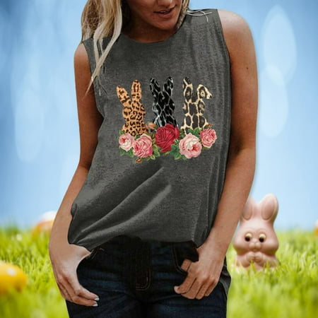 

Cathalem Womens Easter Printed Top Shirt Tee Sleeveless Round Neck T-shirt Vest Tee Blouse Casual Cute All Cotton Pajamas Women Vest Dark Gray X-Large