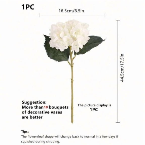 2026 White Artificial Hydrangea Bouquet – Large Fake Flower with Wire Stem for Home, Wedding & Allergy-Free Decor (Plastic)