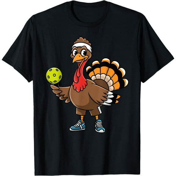 Dabbing Pickleball Turkey Funny Thanksgiving Pickleball T-Shirt,Top Tees,Black