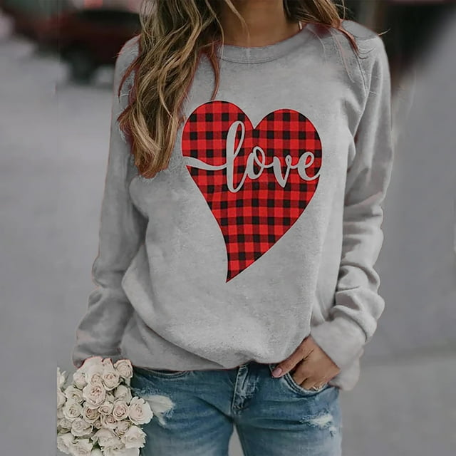 Chandail à Manches Longues Imprimé Amour pour Femmes, Blouse Ample
