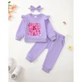 thumbnail image 4 of Baby Girl Clothes 12 Months Girls First Birthday Outfit 1 Year Old Girl Birthday Long Sleeve Sweatshirt Top Pants Set for Baby Girl Gift Purple, 4 of 6