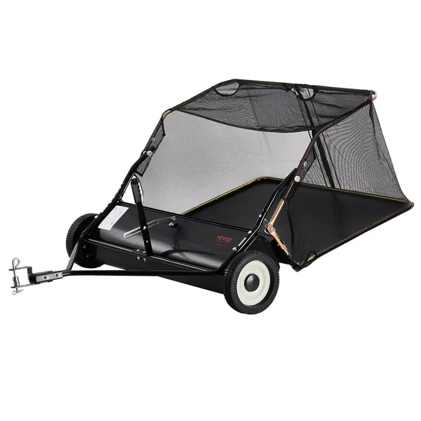42 Inch Heavy Duty Tow Behind Lawn Sweeper 12 cu ft Large Capacity Leaf Grass Collector with Adjustable Height and Dumping Rope