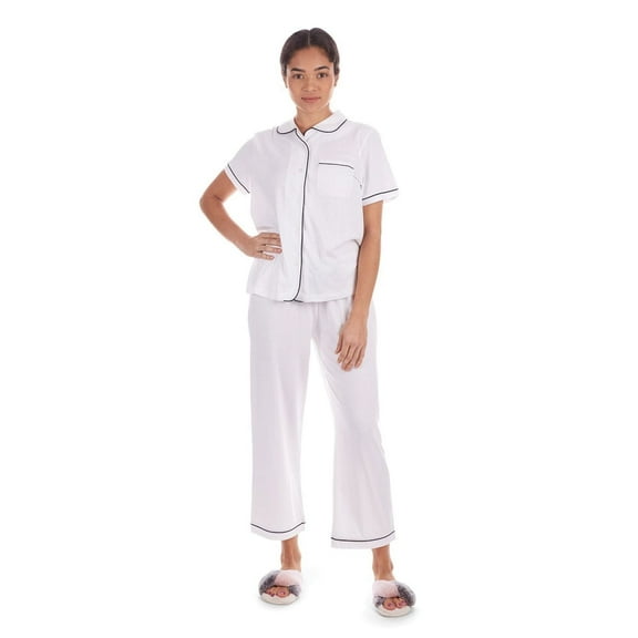 MeMoi Women's Notch Collar Capri Cotton Blend Pajama Set - Womens - Female, XL, White