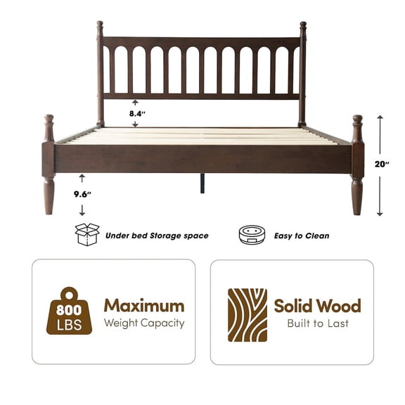East West Furniture Queen Wooden Platform Bed Frame, Dark Roast Oak Finish, Traditional Style