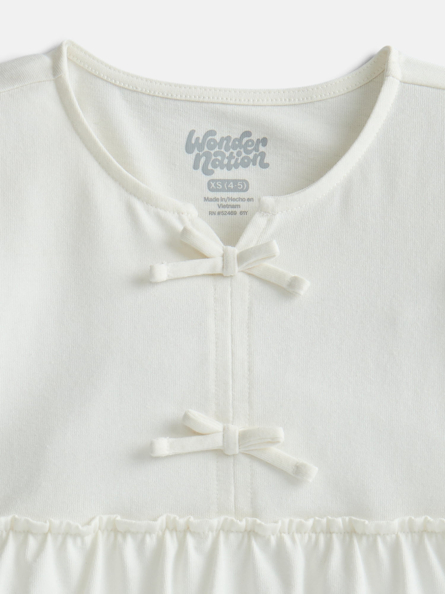 Wonder Nation Girls Bow Front Top with Short Sleeves, Sizes 4-18 & Plus