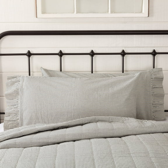 VHC Brands Hatteras Seersucker Ticking Striped Cotton Americana Bedding King Pillow Case Set of 2, Pillowcase Set 21x40, Denim Blue