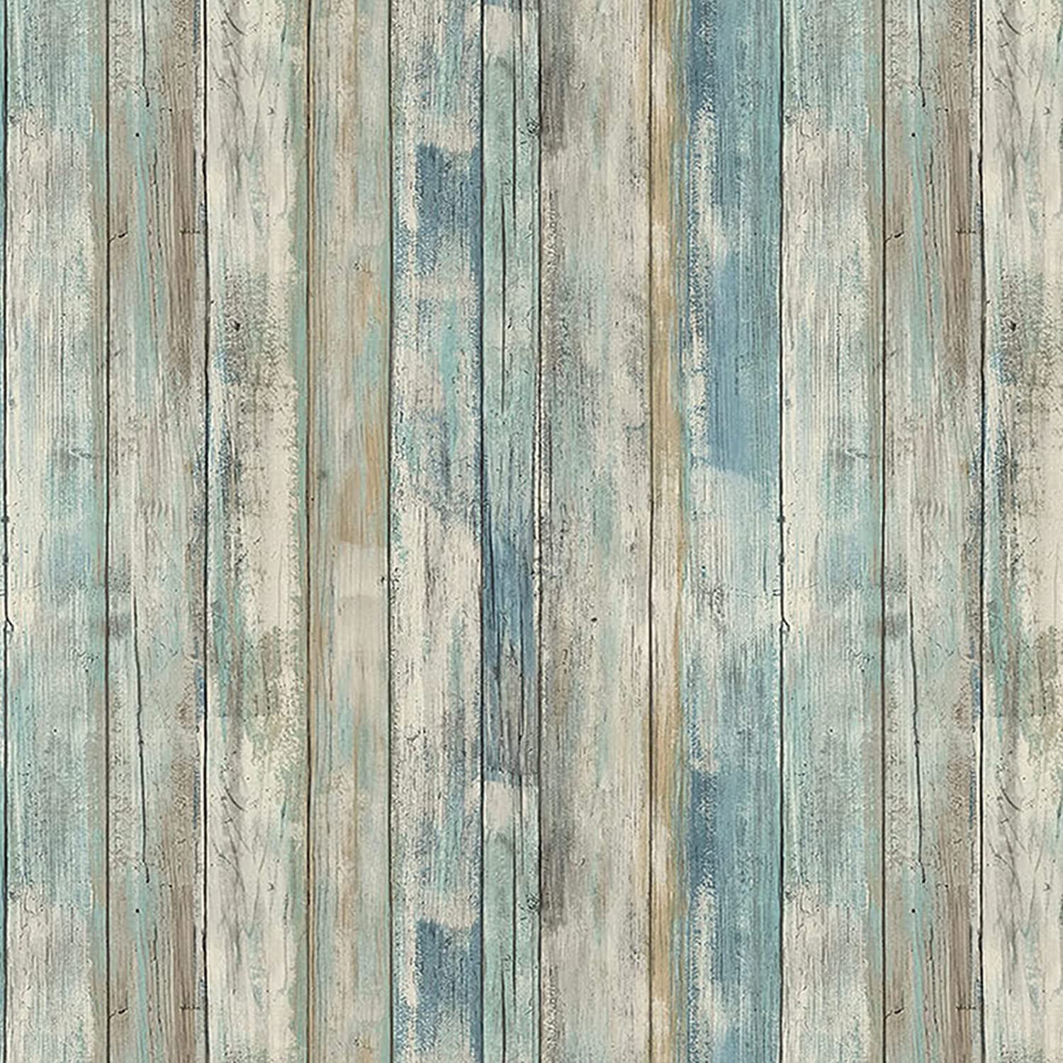 Caltero Wood Plank Wallpaper 17.7 × 197 Blue Distressed Wood Wallpaper Peel and Stick Wood Grain Contact Paper Vintage for Furniture Bedroom Countertop Cabinet