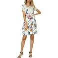 thumbnail image 4 of CALIPESSA Womens Summer Tiered Layer White Floral Print Short Dress Casual Swing Flowy Short Sleeve Ruffle Tunic Dresses, 4 of 5