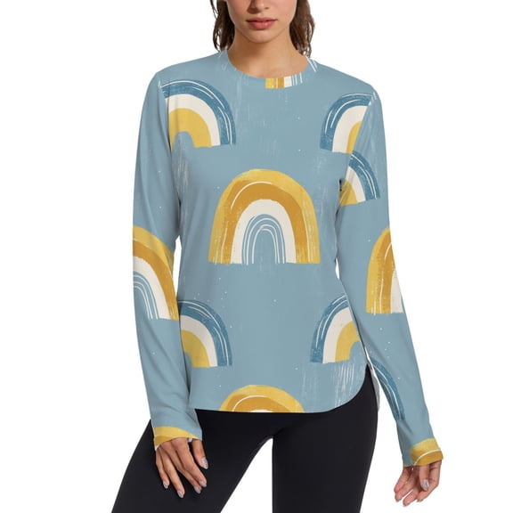 FORMRS Womens Long Sleeve Shirts UPF 50 Sun Protection Quick Dry Fishing Hiking Tops, Size S-2XL, Light Blue Rainbow