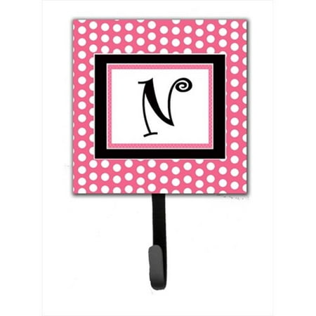 

Carolines Treasures CJ1001-NSH4 Letter N Initial Monogram - Pink Black Polka Dots Leash Holder Or Key Hook